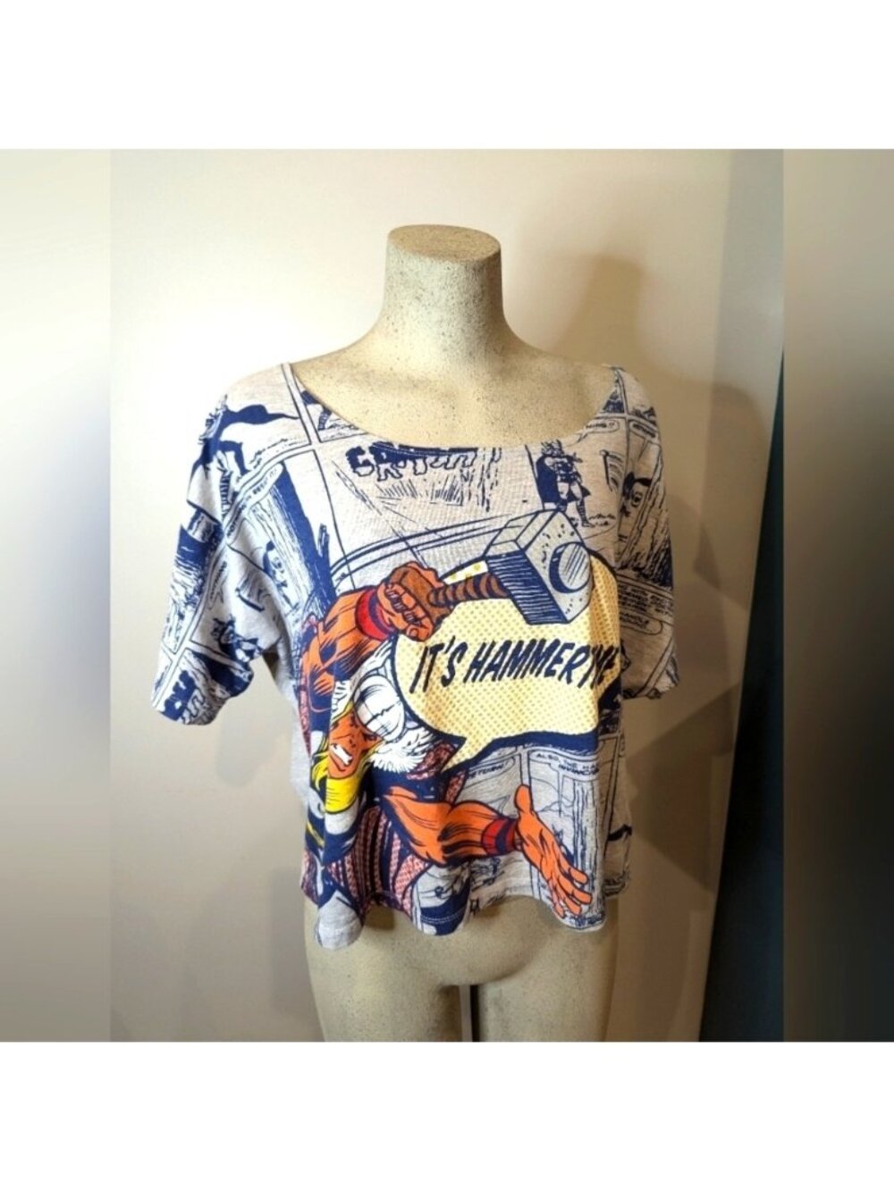 MARVEL Thor "HER"OES  Oversize crop Graphic Tee Gray Size M